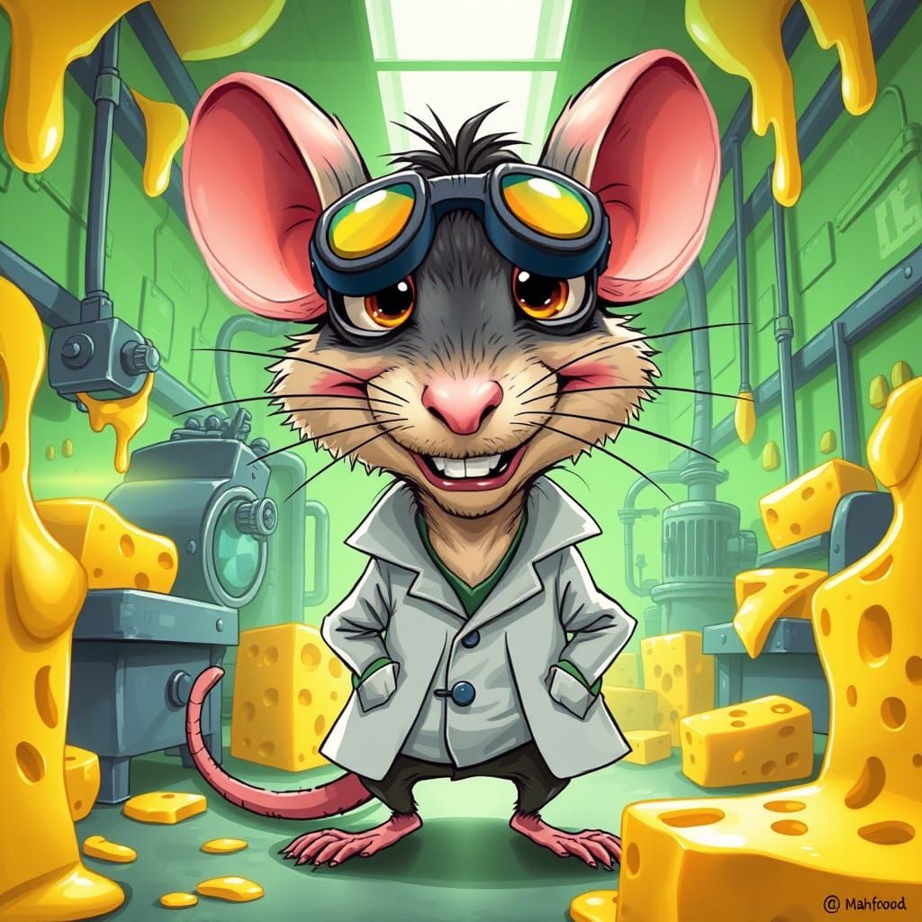 Cartoon Rat in Radioactive Cheese Factory, Comic Book Art
