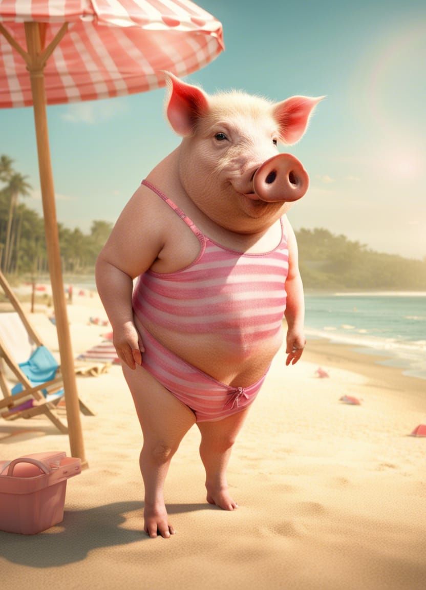 Pig on Beach with Sunburn