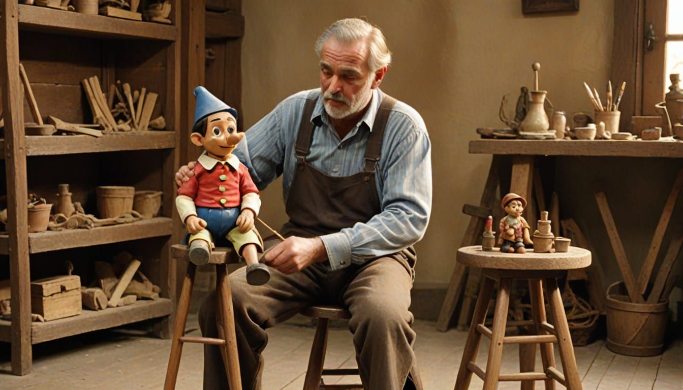 Gepetto Paints Pinocchio Puppet