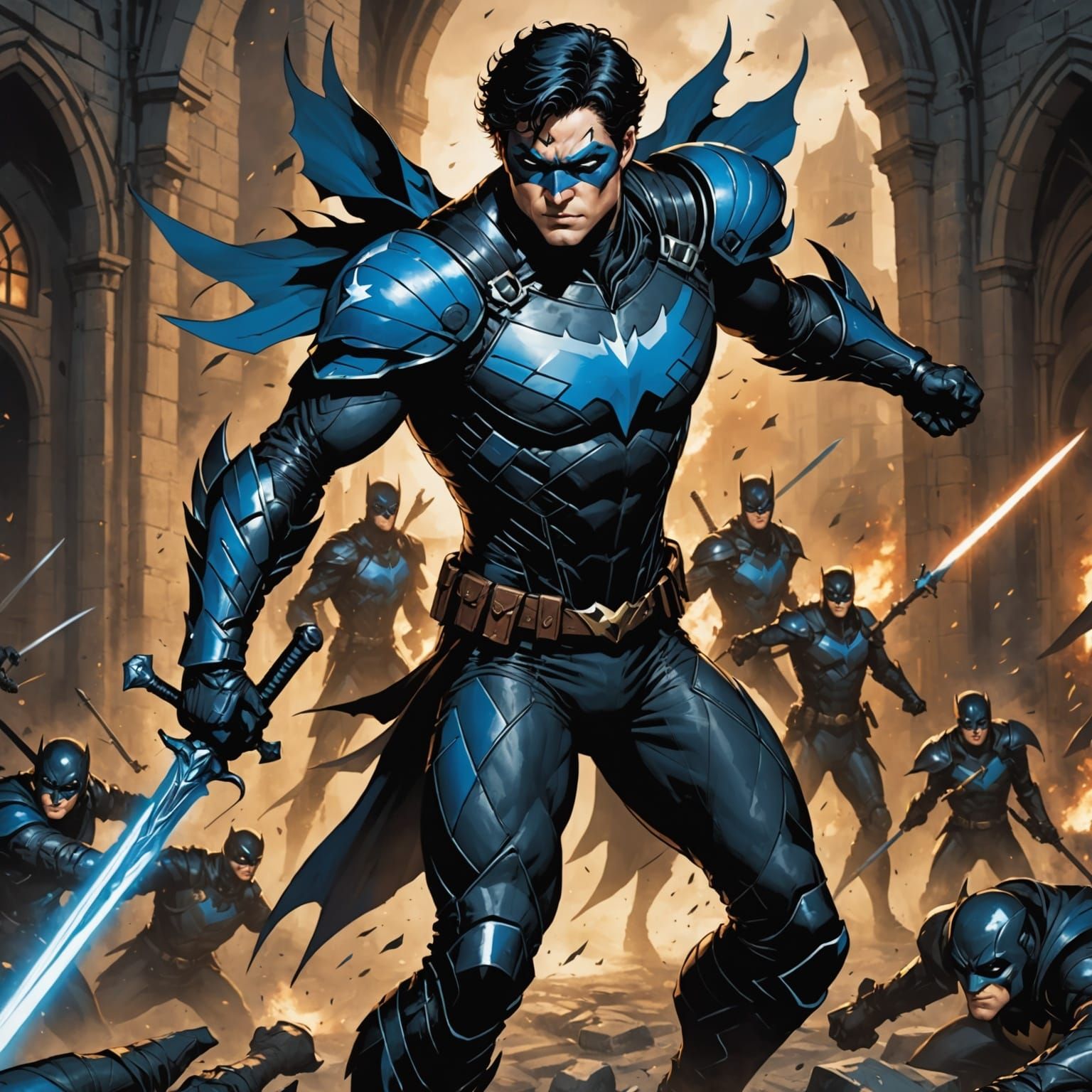 Medieval Nightwing Warrior with Fierce Fighting Batons