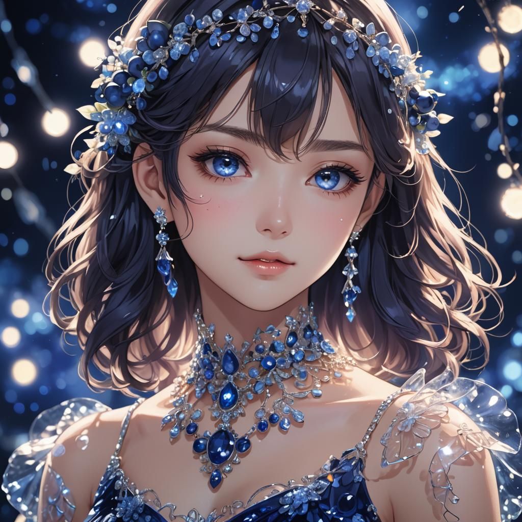 Woman in Transparent Blueberry Dress: Anime Art