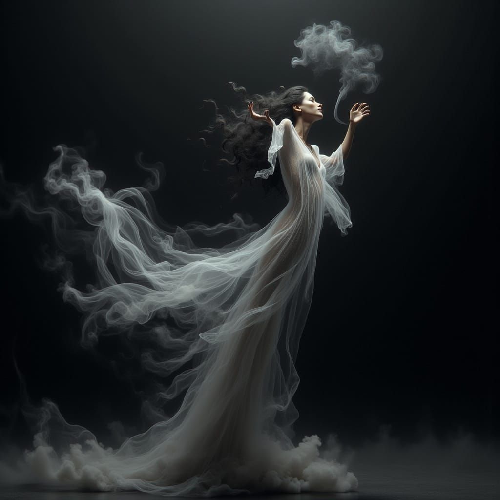 Ethereal Woman Materializing from Black Smoke