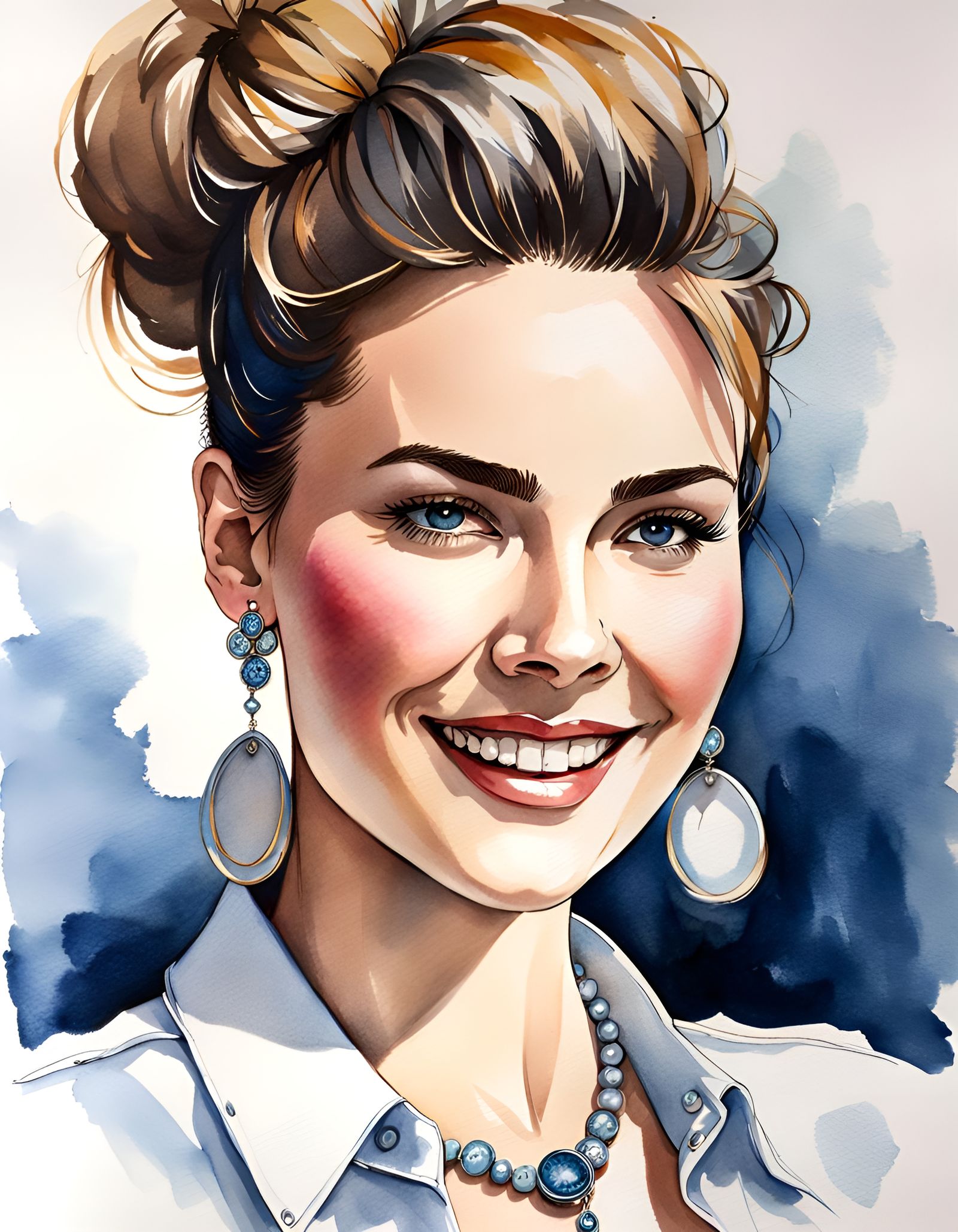 Enticing Brunette Portrait in Watercolor Style