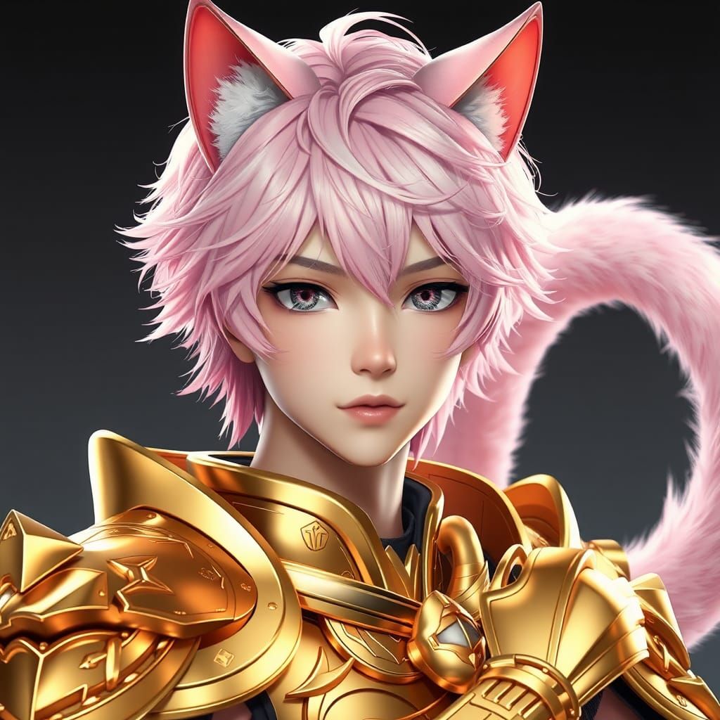 Anime Knight Teenager in Gold Armor