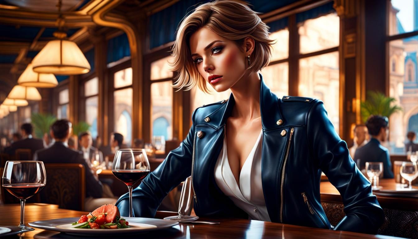 Beautiful Girl in Restaurant as Splash Art