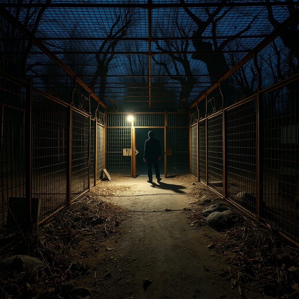 Desolate Zoo Dusk Scene With Shadowy Figure