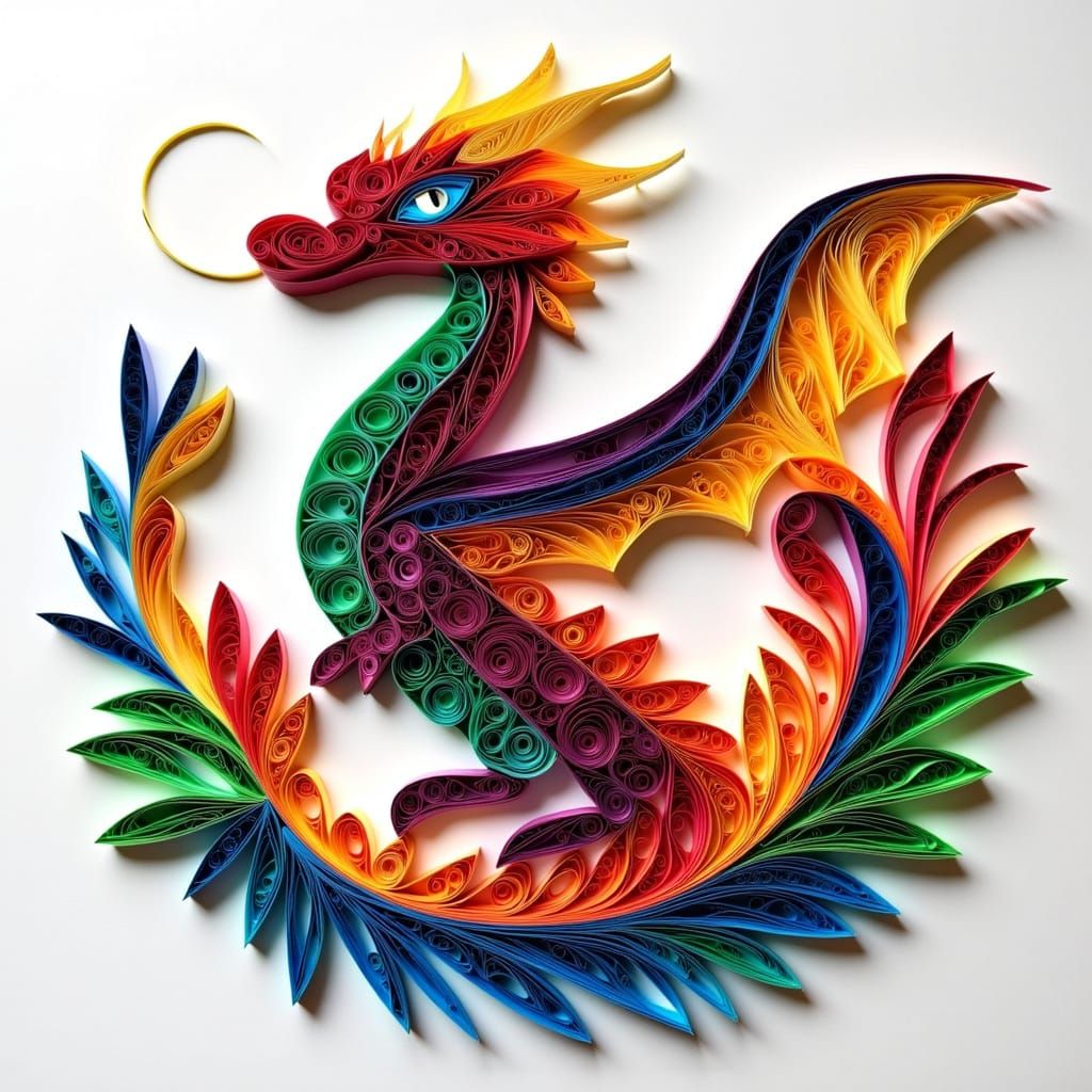 Majestic Dragon Crafted from Quilling Paper Art