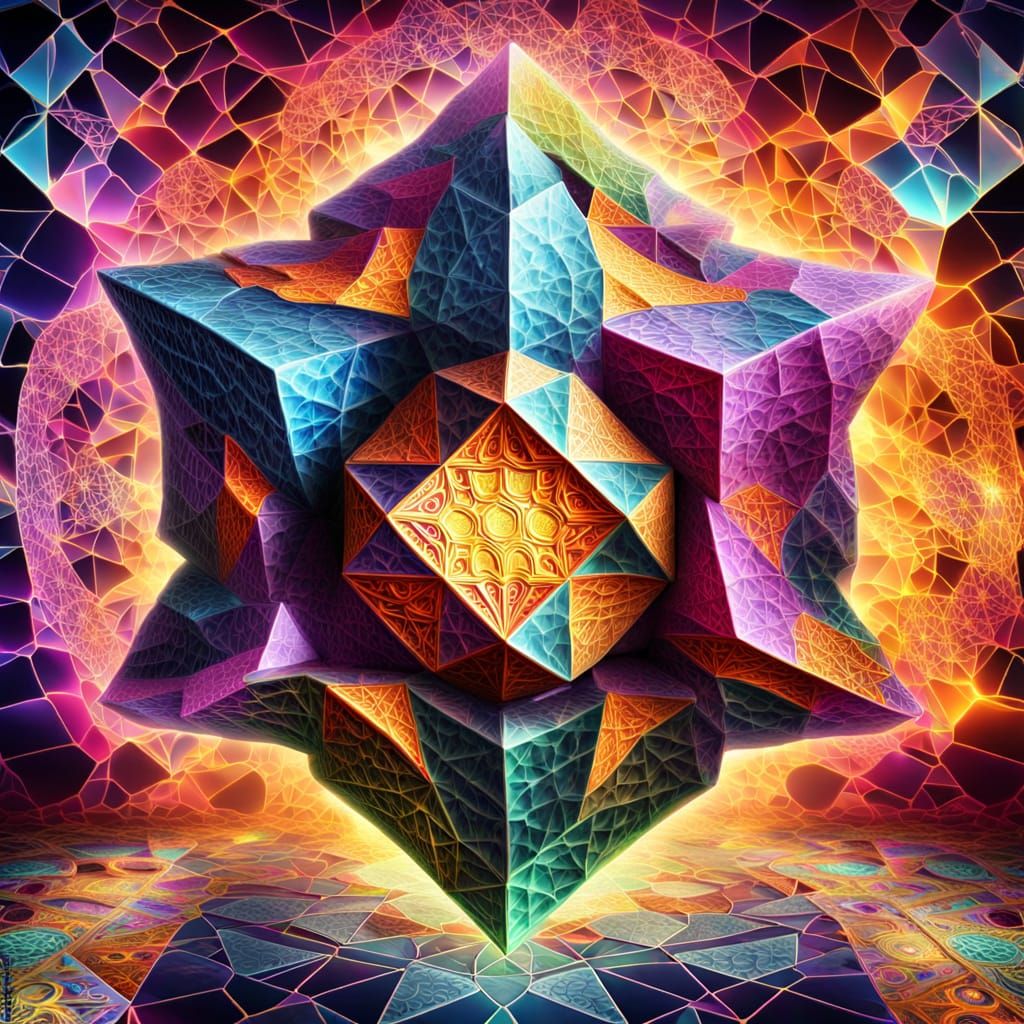 Surreal Geometric Mosaic in Divine 4D Atmosphere
