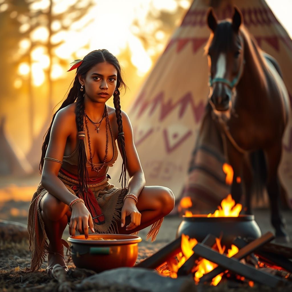 Native American Village at Golden Hour