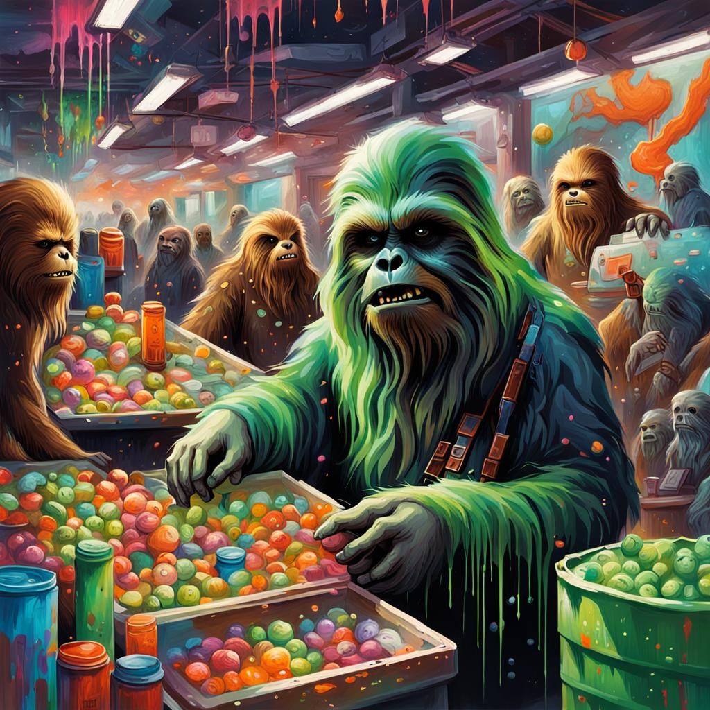 Wookiee Planet Market with Alien Creatures: Graffiti Art