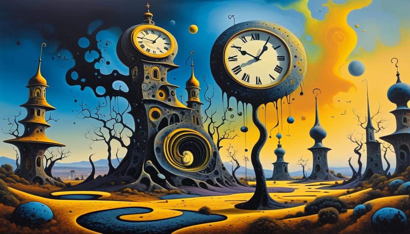 Surreal Masterpiece with Melting Clock Towers in a Dreamlike...