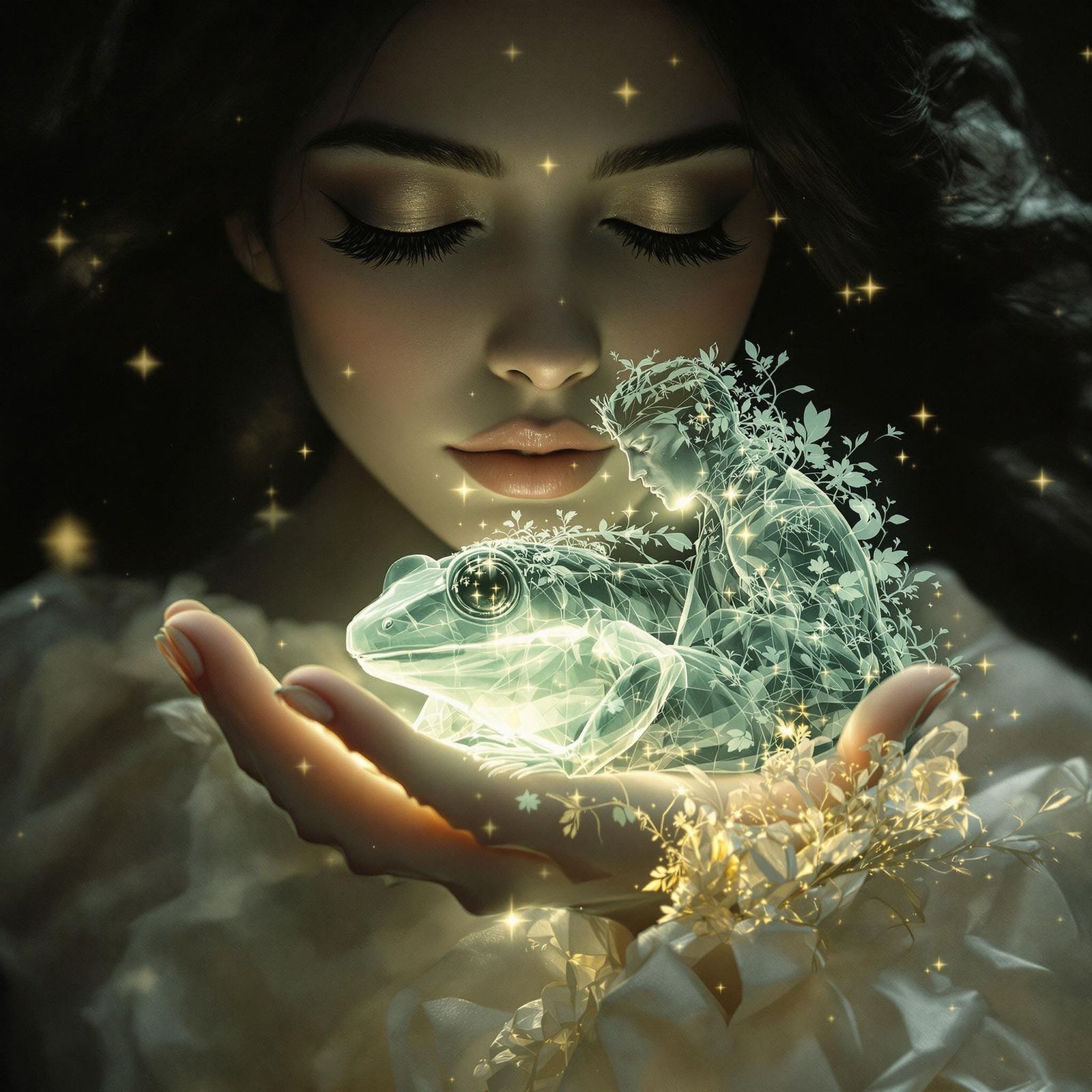 Elegant Woman Kisses Translucent Toad in Victorian-Inspired ...