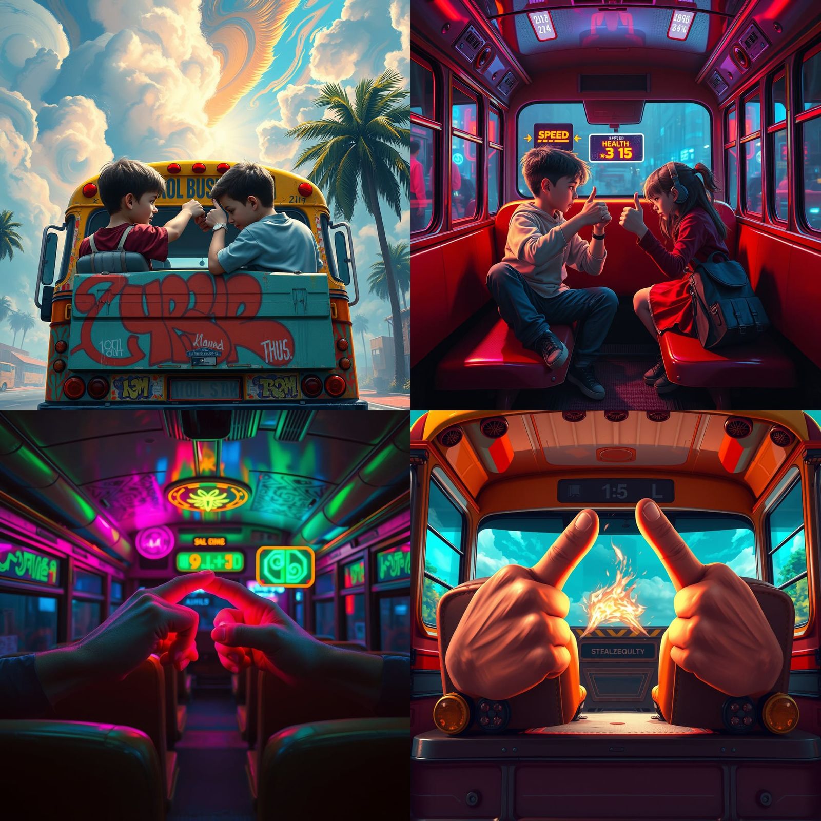 1990s Bus Thumb War: Detailed Matte Painting