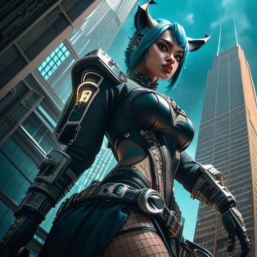 Futuristic Library Encounter: Girl Meets Punk Rhino