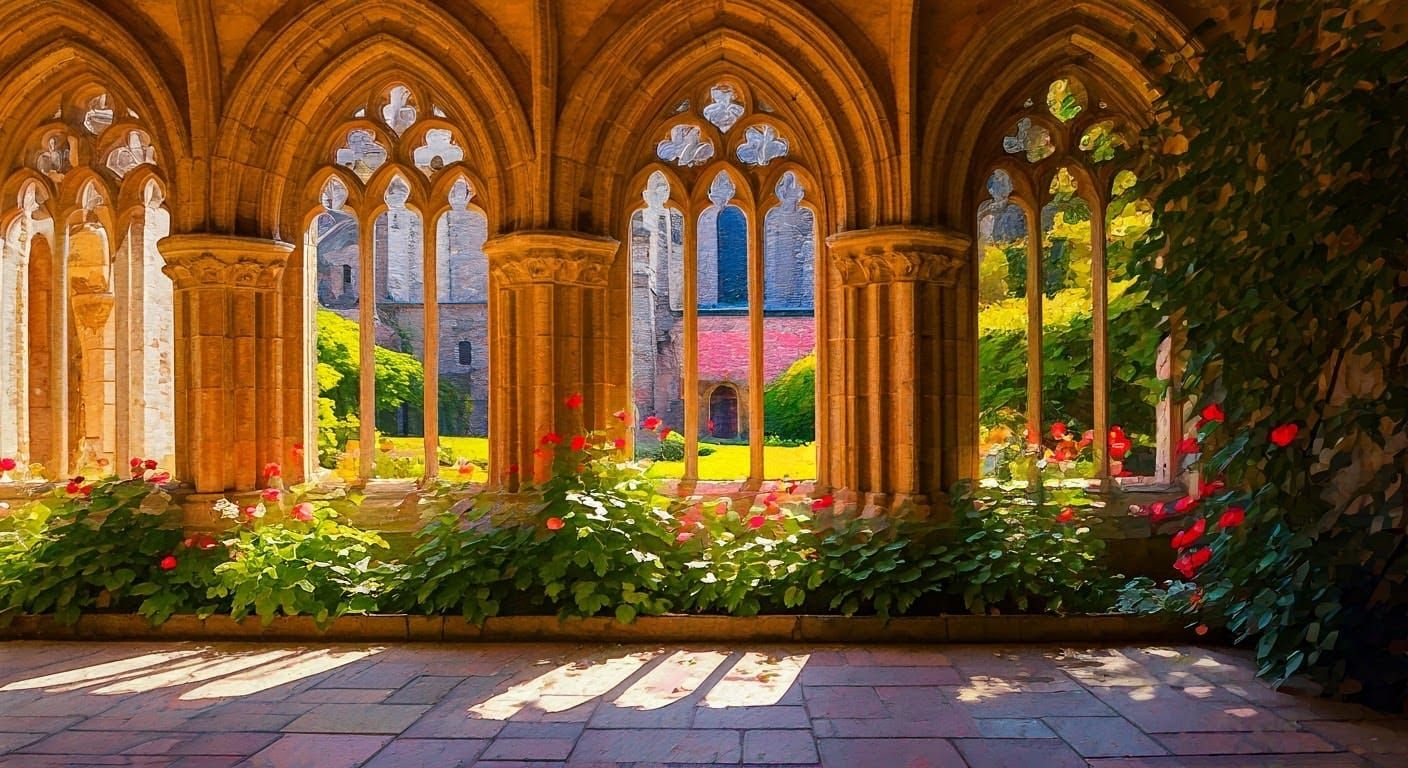 Vibrant Monastery Gardens in Whimsical Watercolor