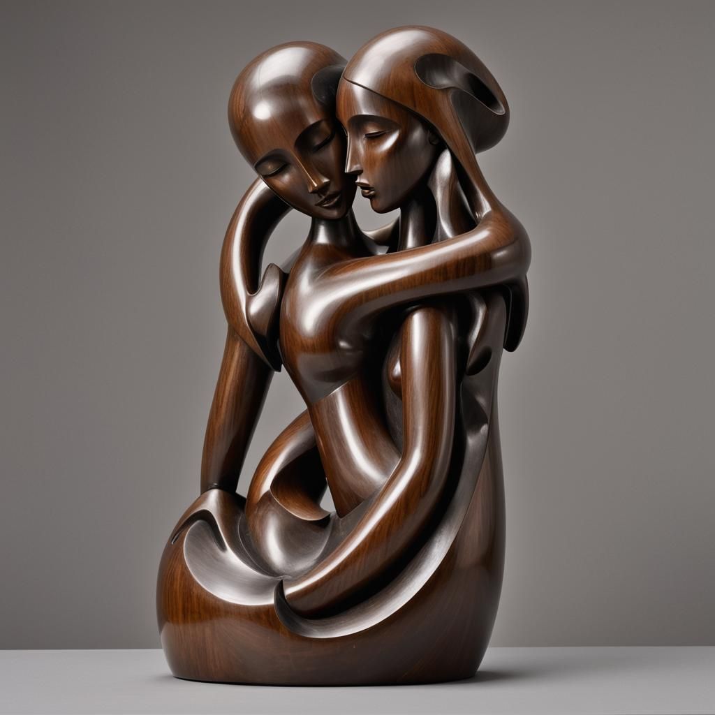 Abstract Rosewood Sculpture of Entwined Lovers