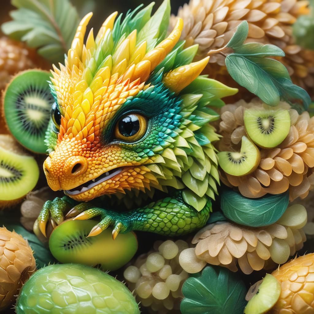Teeny Dragon and Kiwi in Surreal Macro