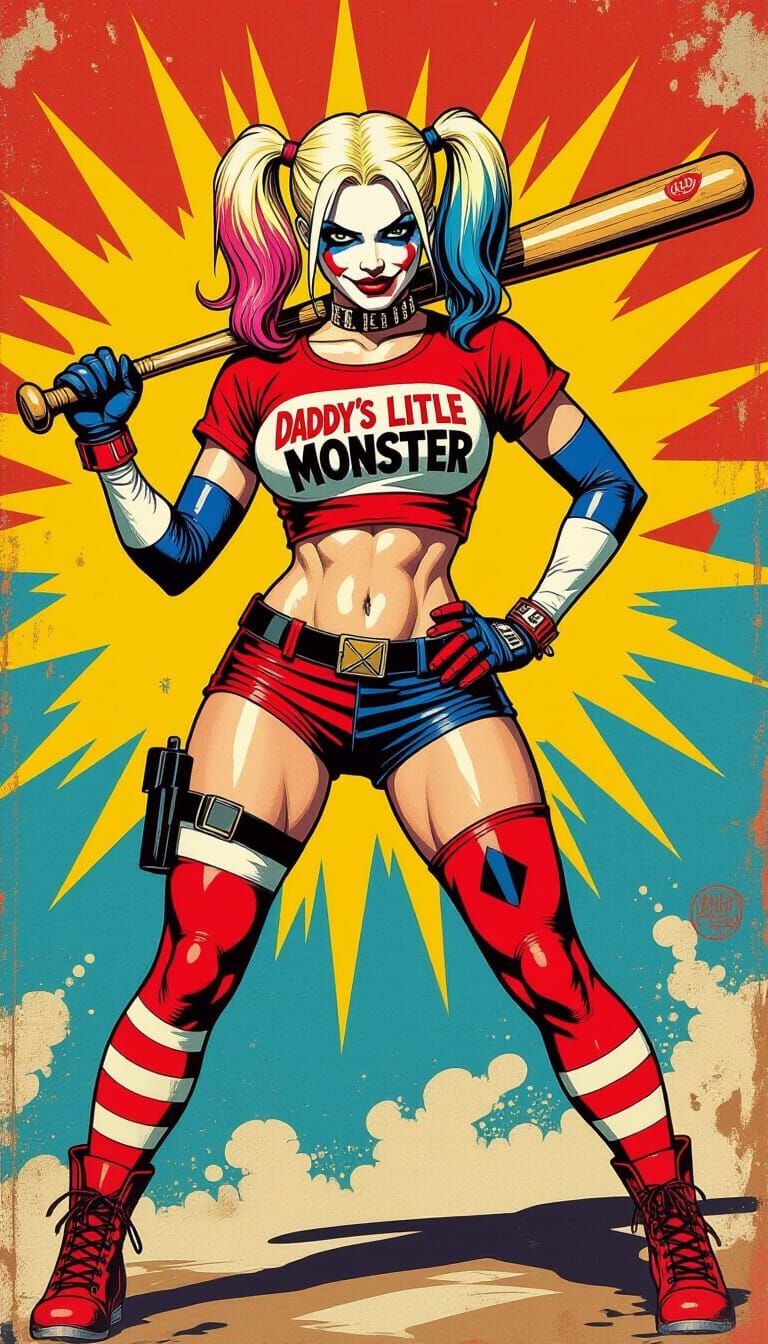 Harley Quinn in Dynamic Pulp Art Style