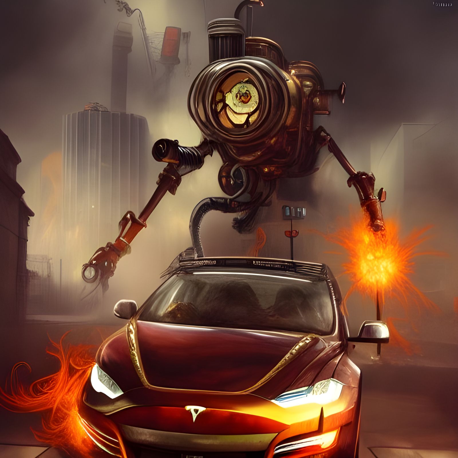 Steampunk Tesla Cartoon Machine in London