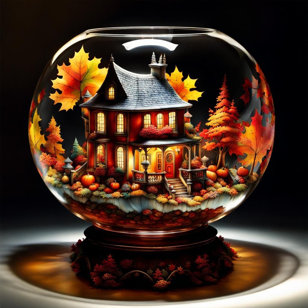 🏠🍁🎃 House lit on an autumn day in a jar