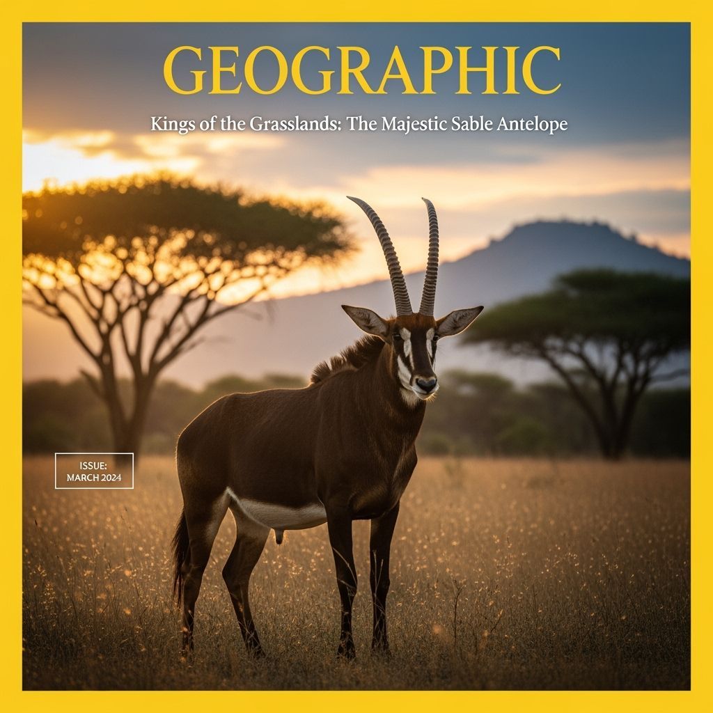 Majestic Sable Antelope on African Savanna: Geographic Cover