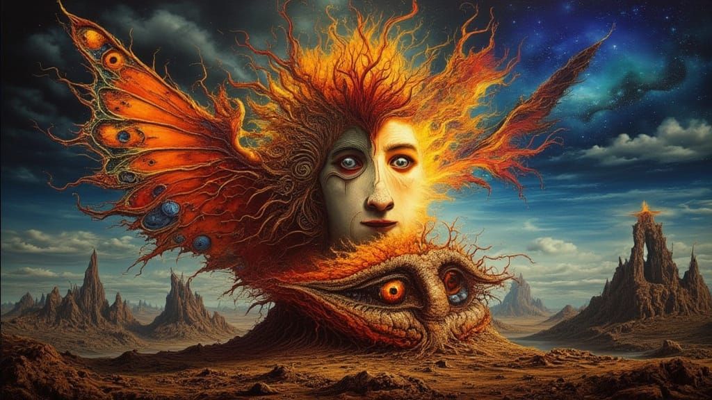 Man as Peacock Devil with Fractal Face and Screaming Souls