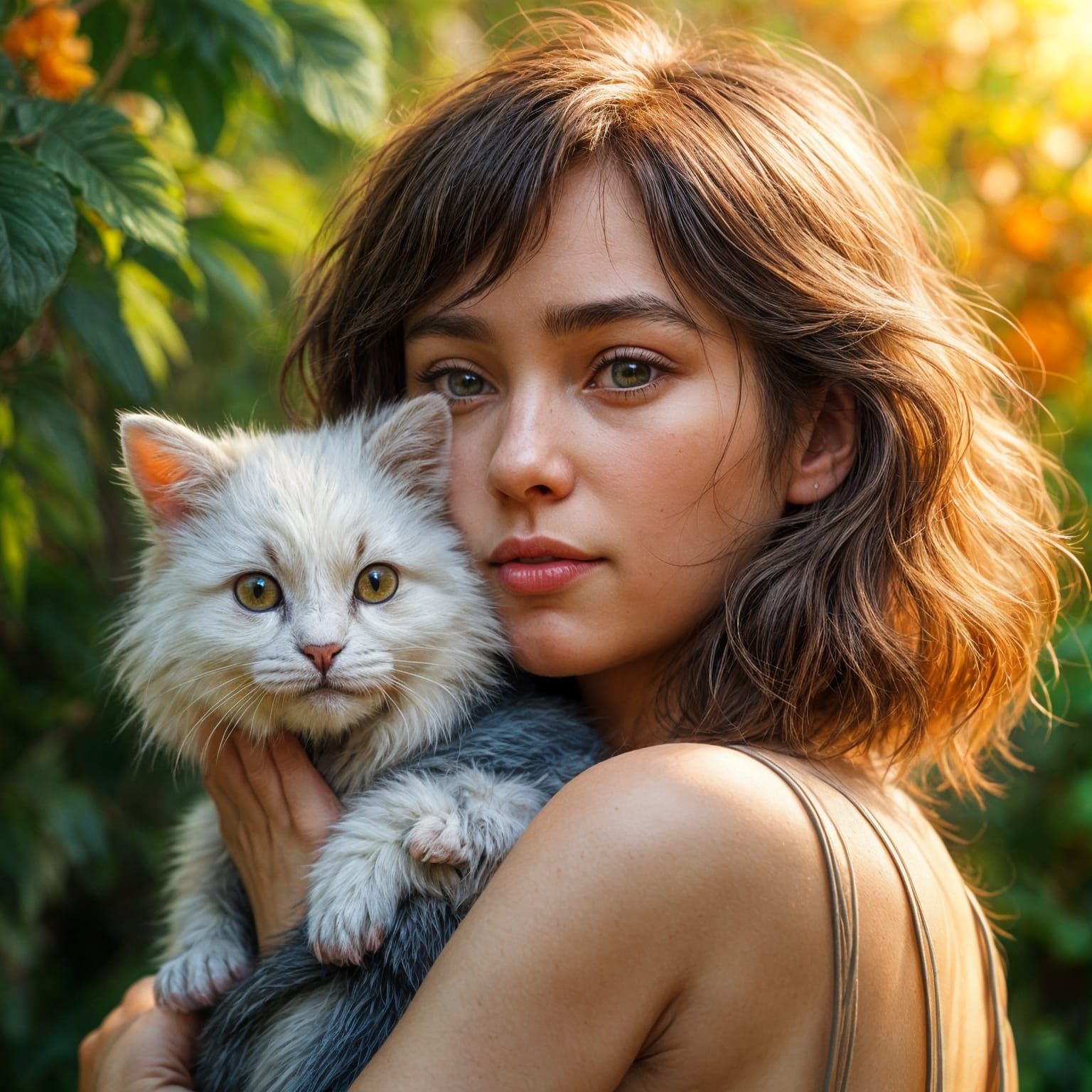 Hyperrealistic Fluffy Creature Enjoys Woman's Company