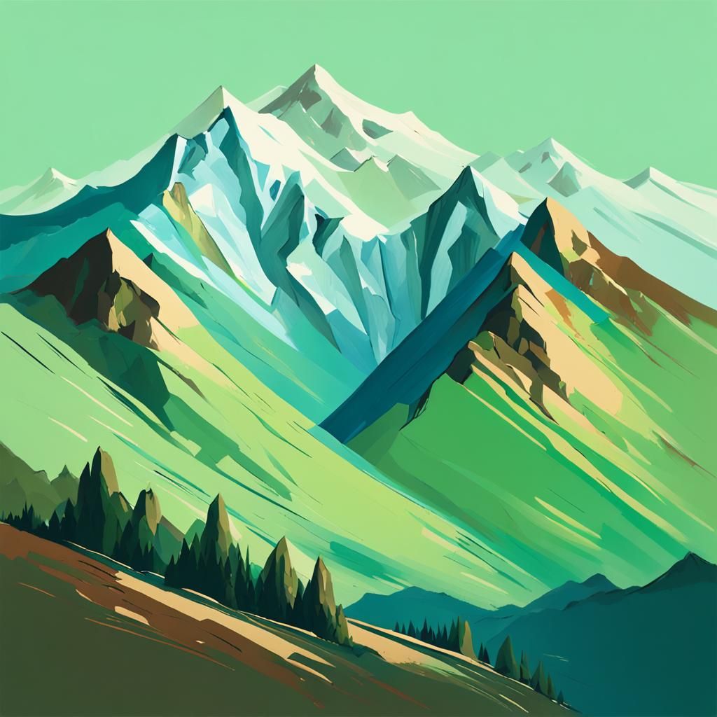 Mountains Painting with Experimental Layering in 8K
