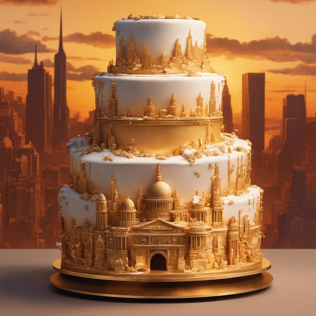 Landmark Wedding Cake in Golden Sunset Light