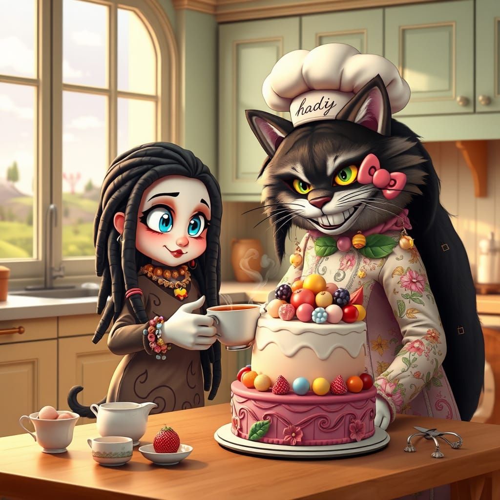 Chibi Girl's Whimsical Kitchen Tea Party in Pastel Hues