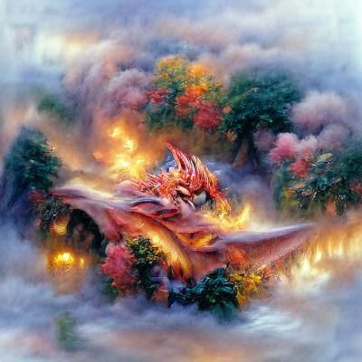 Majestic Fire Dragon in Ethereal Fantasy Style