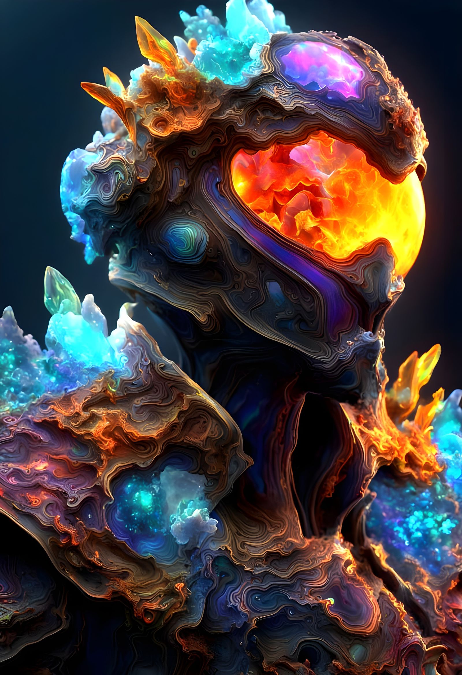 Glittering Fragment of Shattered Crystal in Neon Oil Slick H...