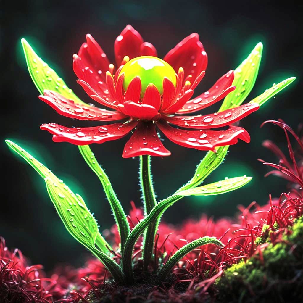 Cyberpunk Flower with Red and Yellow Petals