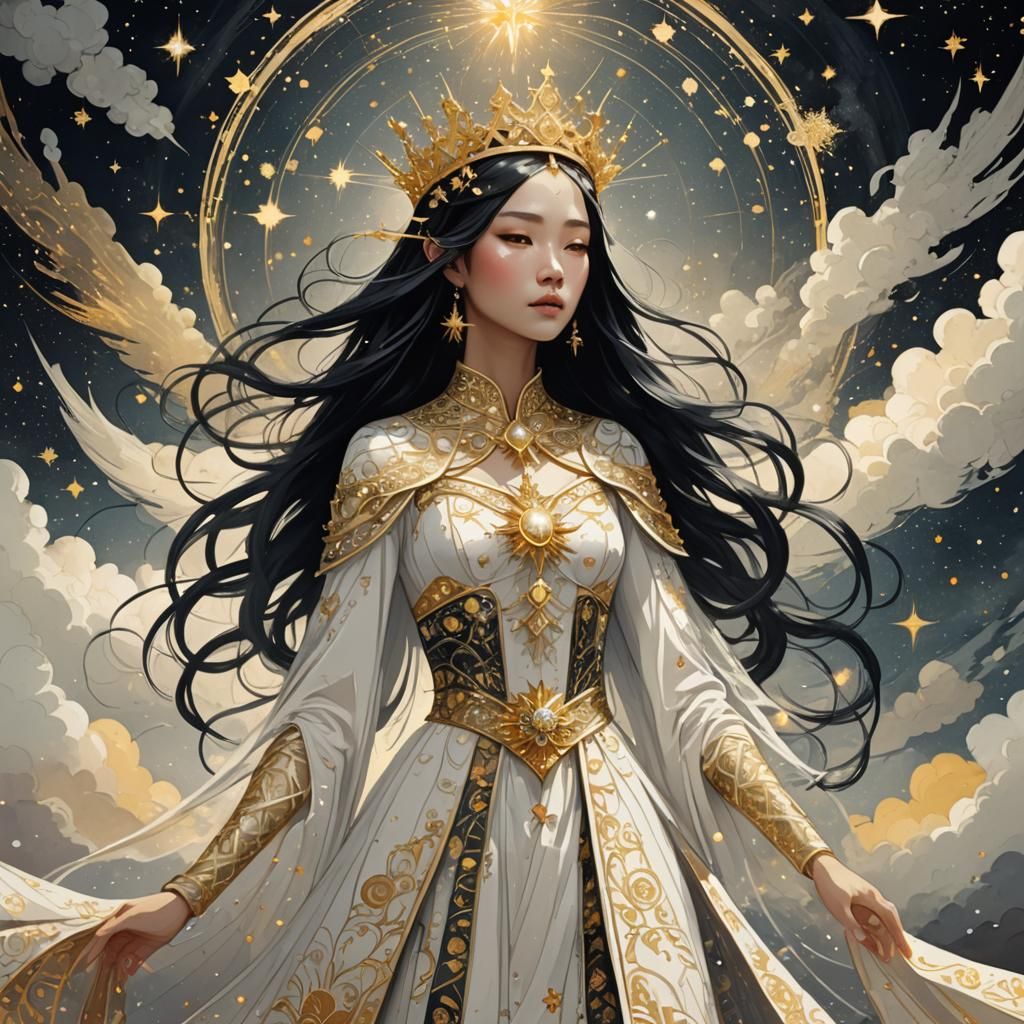 Starlight Goddess in Renaissance Style Digital Art