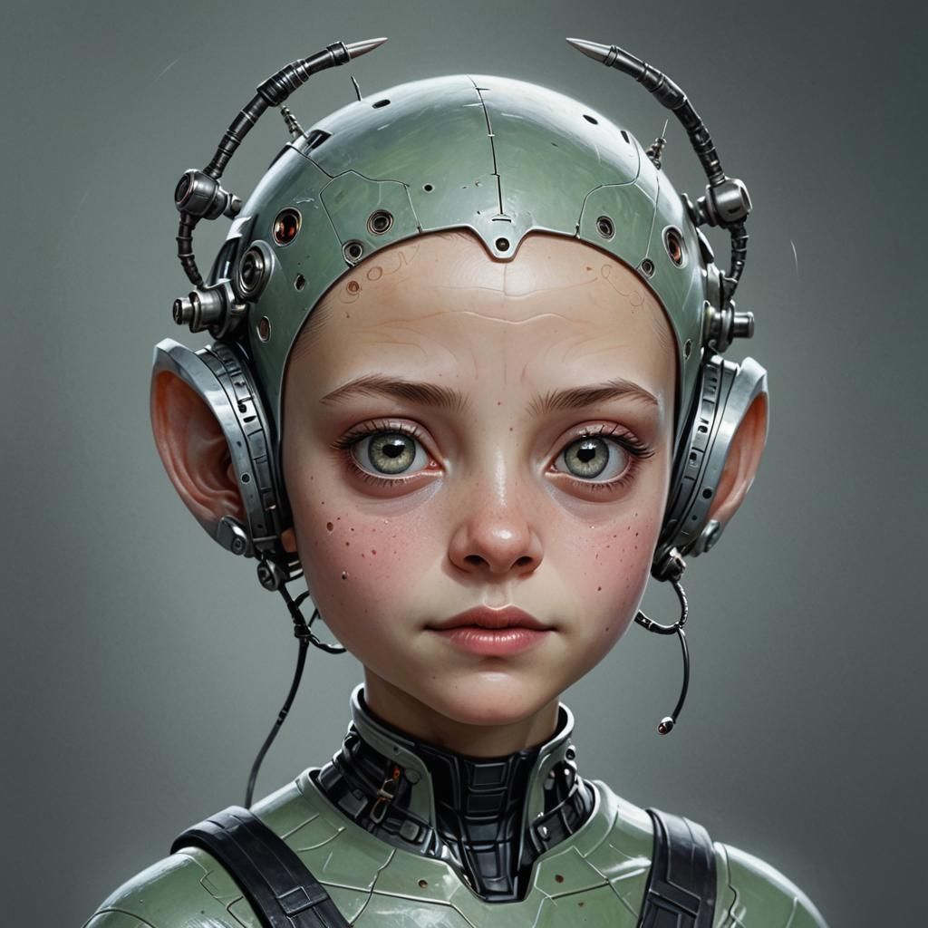 Hyperrealistic Portrait of an Alien Girl in Matte Painting S...
