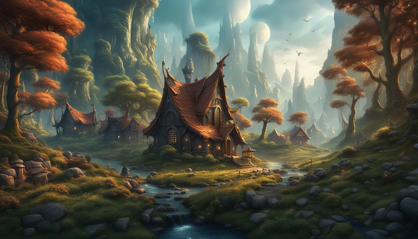 Enchanted Elf Village in Forest Concept Art