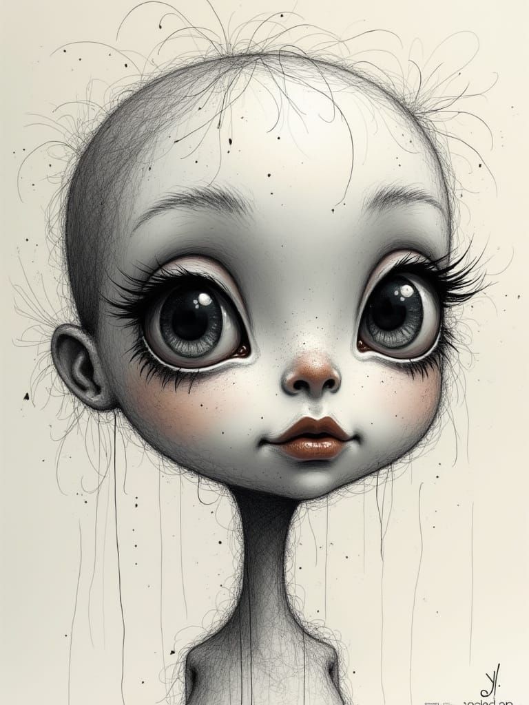Surreal Abstract Doll Face Sketch
