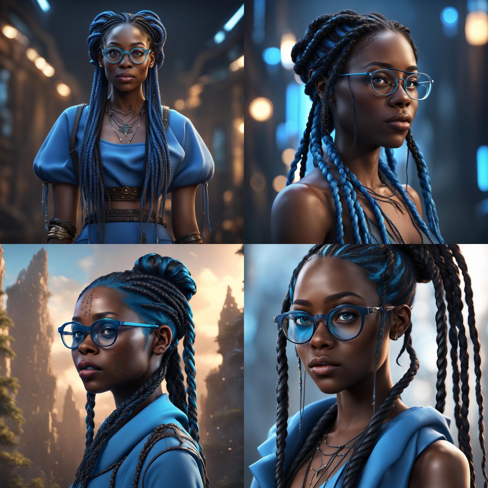 Detailed Portrait of a Black Girl with Braids