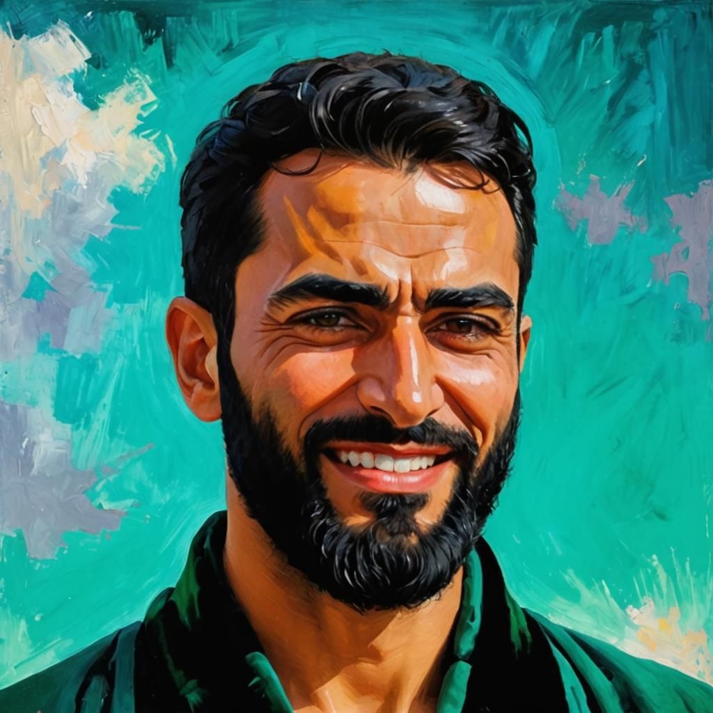 Proud Man in Green Robe: Neo-Impressionist Portrait