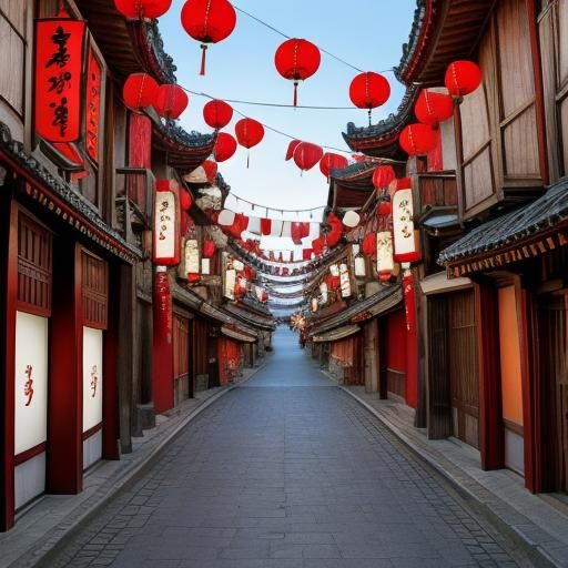 Festive Asian Elements with Lanterns and Dolls