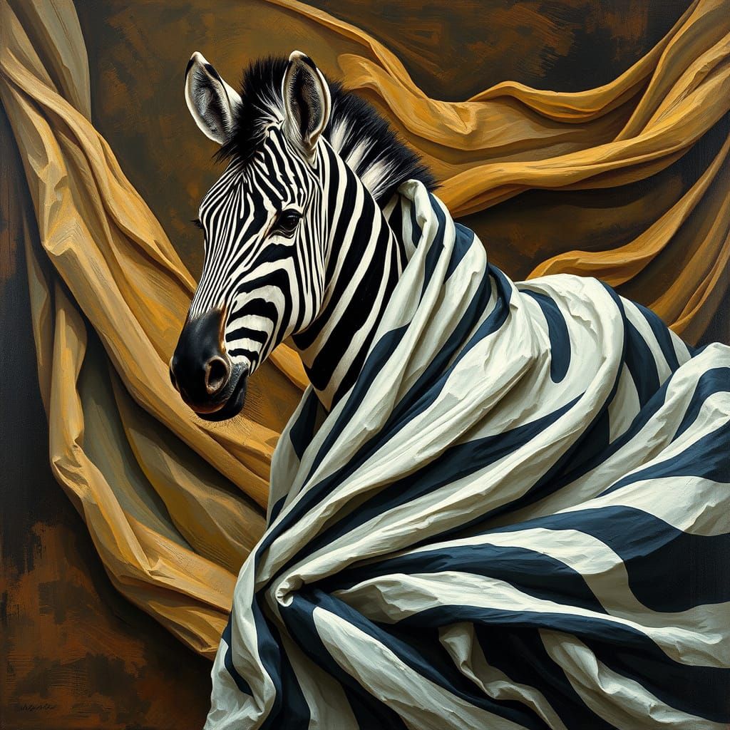 A surreal impasto oil painting depicting a zebra seamlessly ...