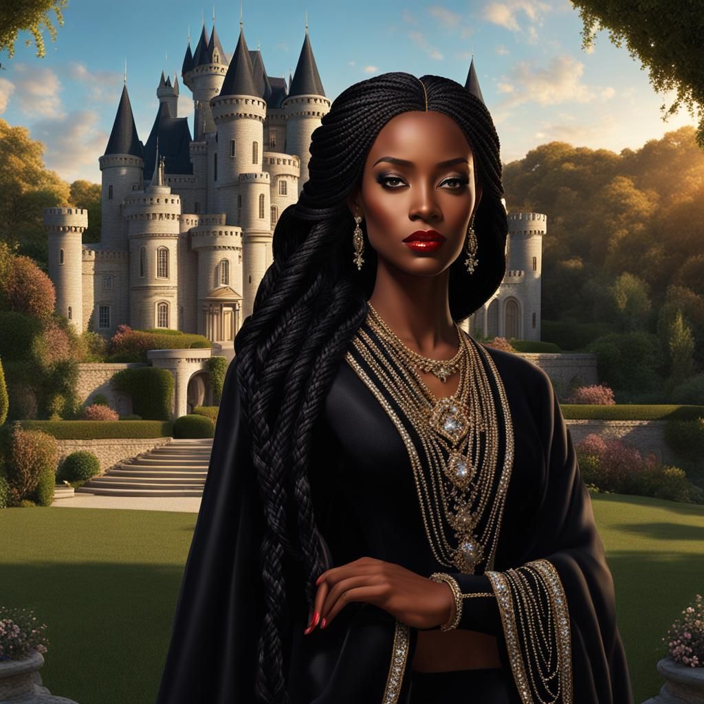 Regal Black Queen in Diamond-Studded Velvet Robe