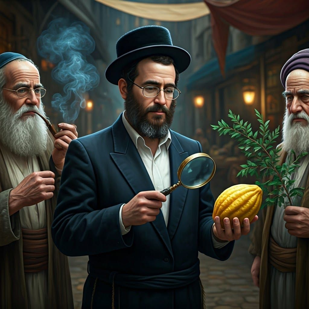Hasidic Jew with Etrog in a Bustling Market