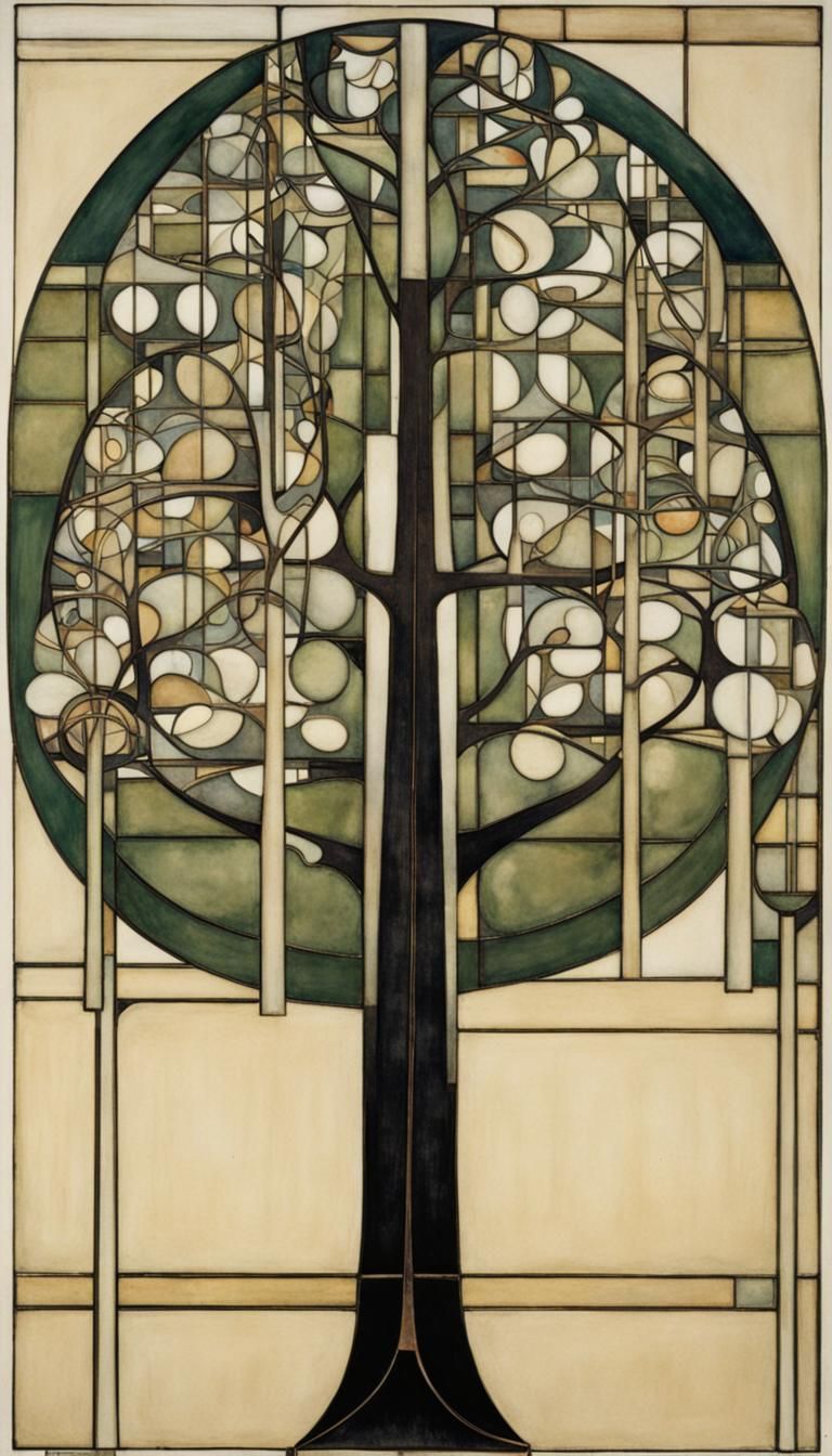 Art Nouveau Tree Illustration in Glasgow Style