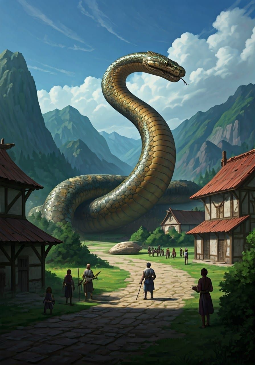 Enormous Ancient Snake in Fantasy Village