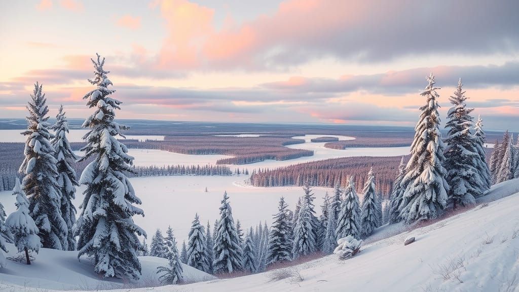 Winter Wonderland of Grande Prairie, Canada, in Soft Pastel....