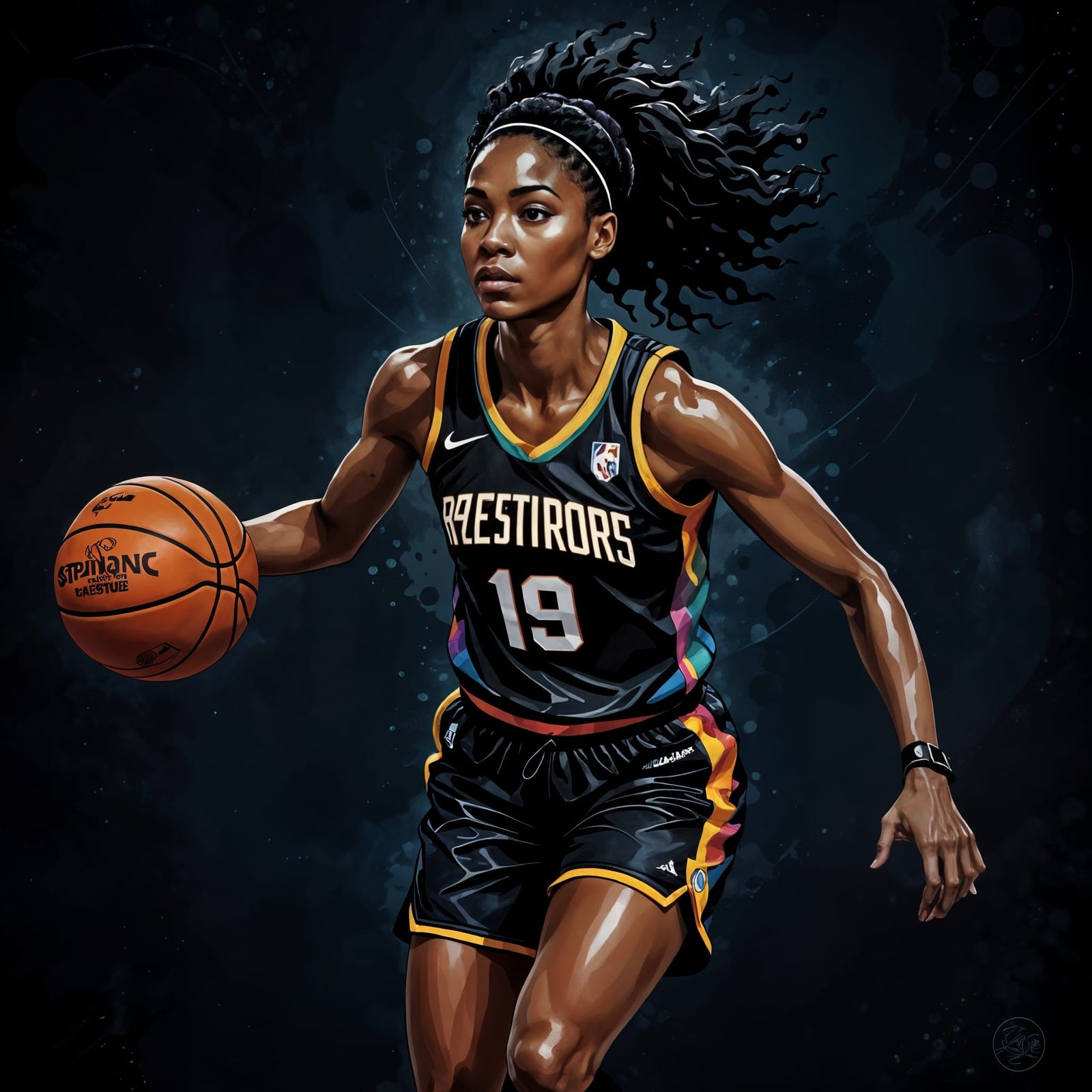 Energetic Basketball Portrait with Rainbow Holi Powder