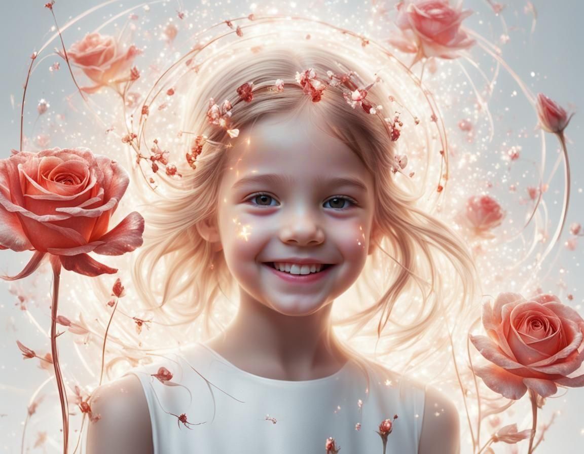 Ethereal Girl in Abstract Floral Art