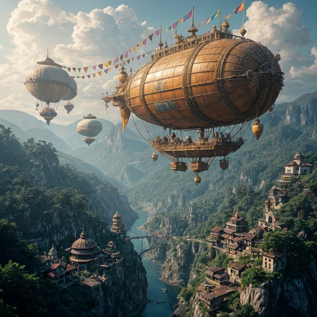 Airships Drift Above Quaint Fantasy Villages