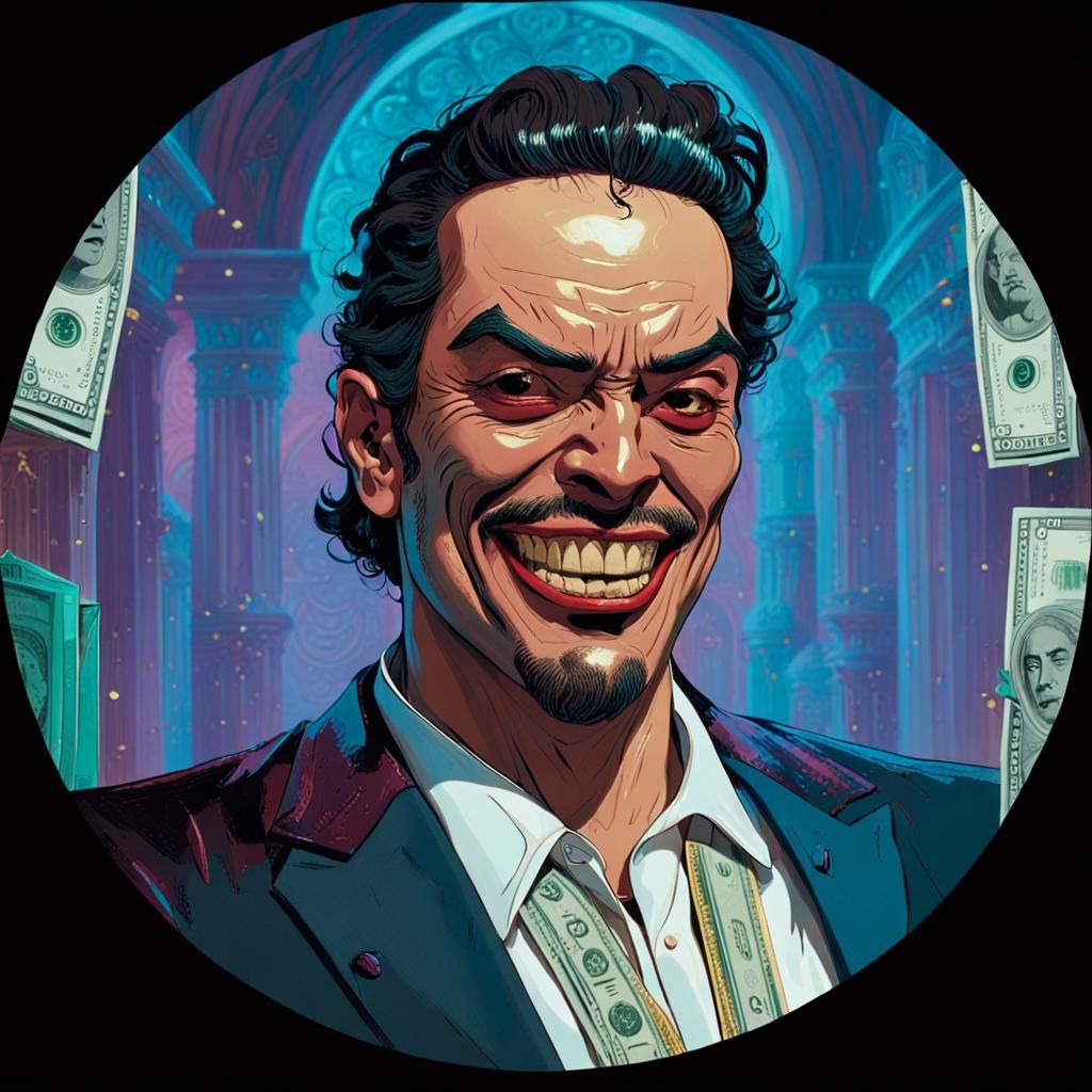Latino Villain Laughs in Opulent Lair as Neo-Expressionism
